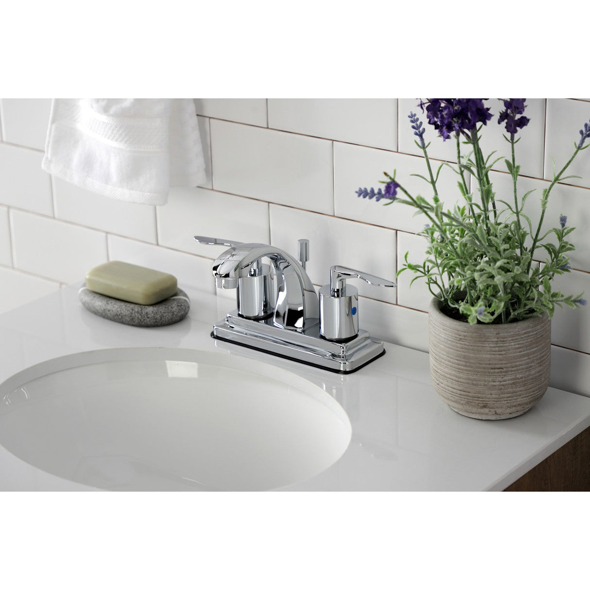 Serena KB4641SVL Two-Handle 3-Hole Deck Mount 4" Centerset Bathroom Faucet with Retail Pop-Up, Polished Chrome