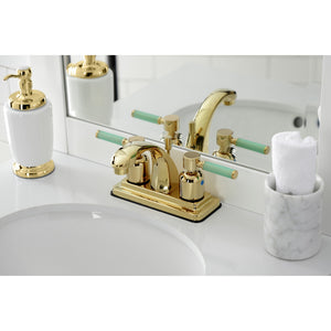 Kaiser KB4642DKL Two-Handle 3-Hole Deck Mount 4" Centerset Bathroom Faucet with Plastic Pop-Up, Polished Brass