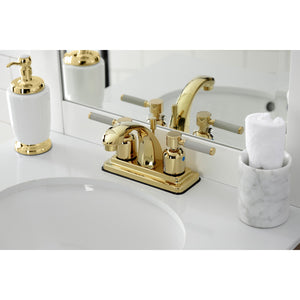 Kaiser KB4642DKL Two-Handle 3-Hole Deck Mount 4" Centerset Bathroom Faucet with Plastic Pop-Up, Polished Brass