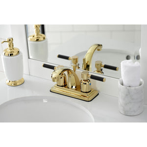 Kaiser KB4642DKL Two-Handle 3-Hole Deck Mount 4" Centerset Bathroom Faucet with Plastic Pop-Up, Polished Brass