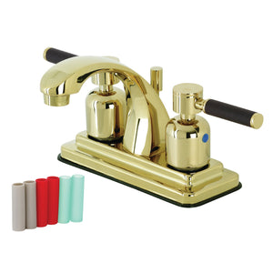 Kaiser KB4642DKL Two-Handle 3-Hole Deck Mount 4" Centerset Bathroom Faucet with Plastic Pop-Up, Polished Brass