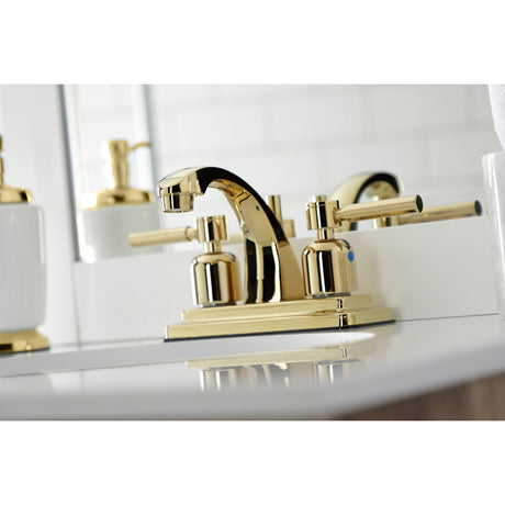 Concord KB4642DL Two-Handle 3-Hole Deck Mount 4" Centerset Bathroom Faucet with Plastic Pop-Up, Polished Brass