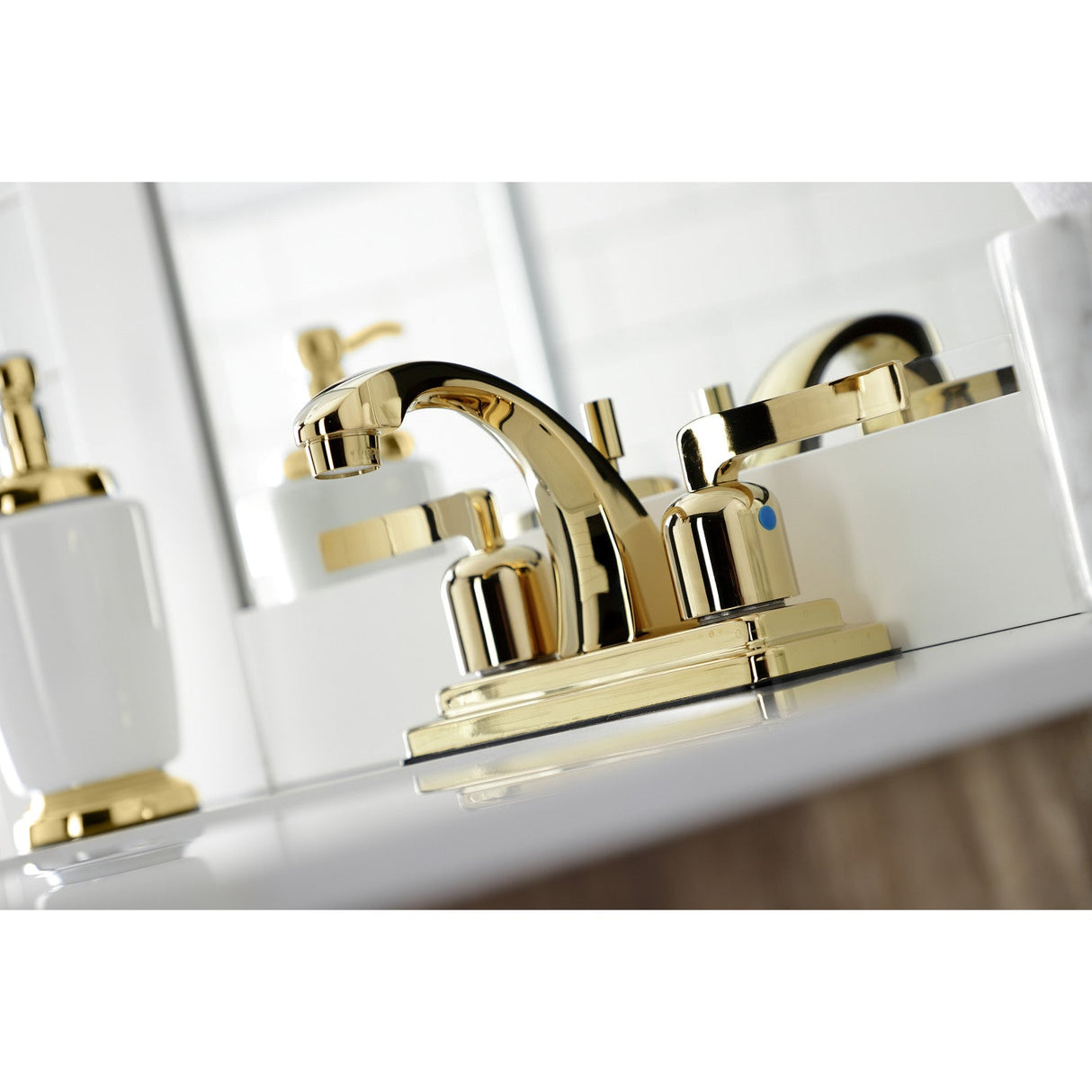 Centurion KB4642EFL Two-Handle 3-Hole Deck Mount 4" Centerset Bathroom Faucet with Plastic Pop-Up, Polished Brass