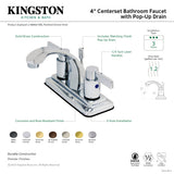 NuvoFusion KB4642NDL Two-Handle 3-Hole Deck Mount 4" Centerset Bathroom Faucet with Plastic Pop-Up, Polished Brass