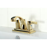 NuvoFusion KB4642NDL Two-Handle 3-Hole Deck Mount 4" Centerset Bathroom Faucet with Plastic Pop-Up, Polished Brass