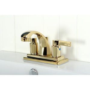 NuvoFusion KB4642NDL Two-Handle 3-Hole Deck Mount 4" Centerset Bathroom Faucet with Plastic Pop-Up, Polished Brass