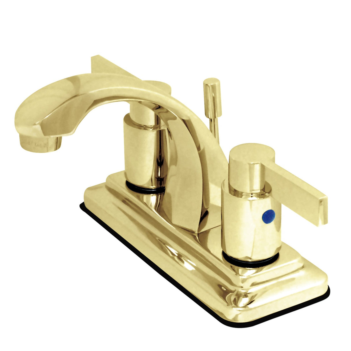 NuvoFusion KB4642NDL Two-Handle 3-Hole Deck Mount 4" Centerset Bathroom Faucet with Plastic Pop-Up, Polished Brass