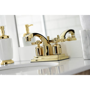 Millennium KB4642ZX Two-Handle 3-Hole Deck Mount 4" Centerset Bathroom Faucet with Plastic Pop-Up, Polished Brass