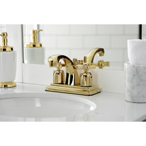Millennium KB4642ZX Two-Handle 3-Hole Deck Mount 4" Centerset Bathroom Faucet with Plastic Pop-Up, Polished Brass