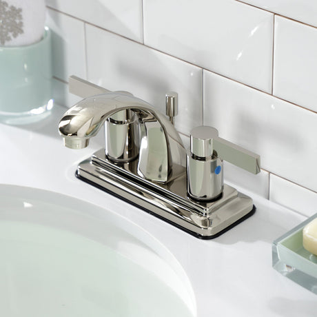 NuvoFusion KB4646NDL Two-Handle 3-Hole Deck Mount 4" Centerset Bathroom Faucet with Plastic Pop-Up, Polished Nickel