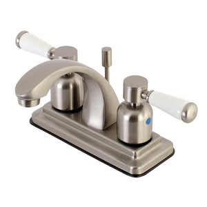 Paris KB4648DPL Two-Handle 3-Hole Deck Mount 4" Centerset Bathroom Faucet with Plastic Pop-Up, Brushed Nickel