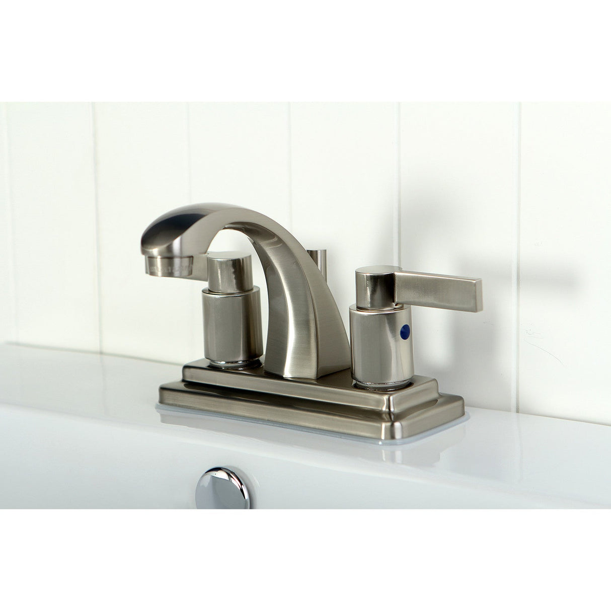 NuvoFusion KB4648NDL Two-Handle 3-Hole Deck Mount 4" Centerset Bathroom Faucet with Plastic Pop-Up, Brushed Nickel
