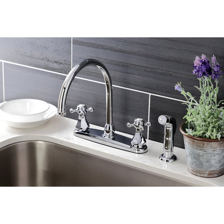 Metropolitan KB4721BXSP Two-Handle 4-Hole Deck Mount 8" Centerset Kitchen Faucet with Side Sprayer, Polished Chrome