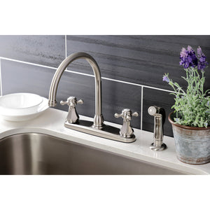 Metropolitan KB4728BXSP Two-Handle 4-Hole Deck Mount 8" Centerset Kitchen Faucet with Side Sprayer, Brushed Nickel