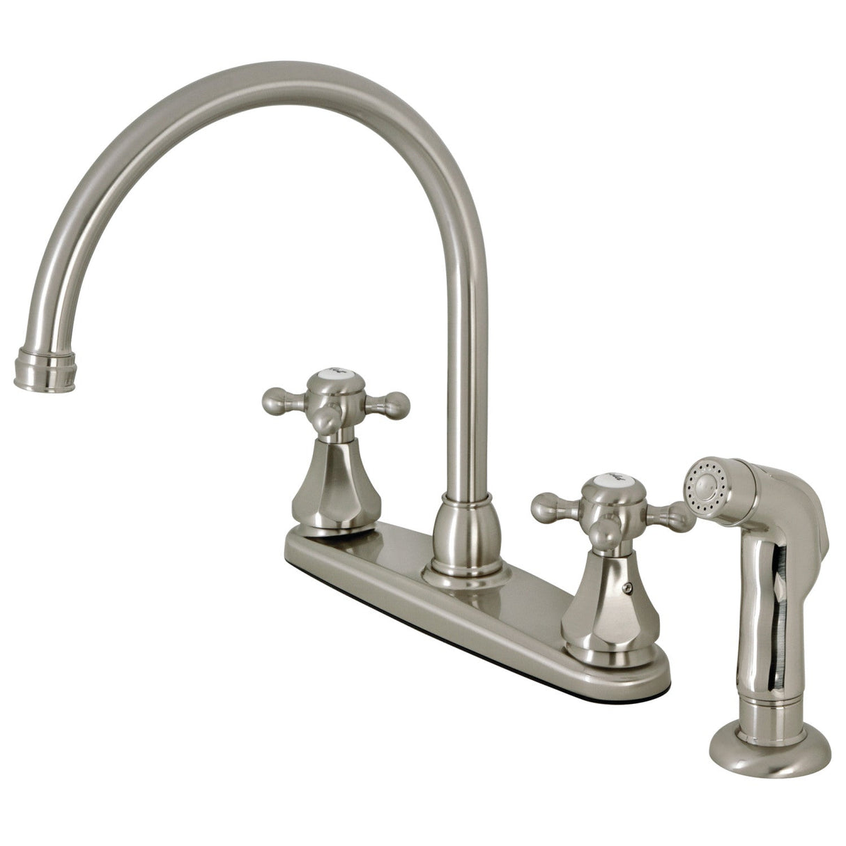 Metropolitan KB4728BXSP Two-Handle 4-Hole Deck Mount 8" Centerset Kitchen Faucet with Side Sprayer, Brushed Nickel