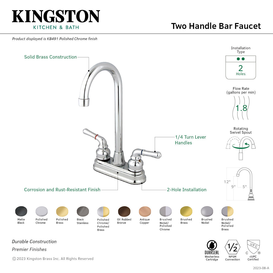 Magellan KB495 Two-Handle 2-Hole Deck Mount Bar Faucet, Oil Rubbed Bronze