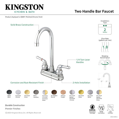 Magellan KB497 Two-Handle 2-Hole Deck Mount Bar Faucet, Brushed Nickel/Polished Chrome