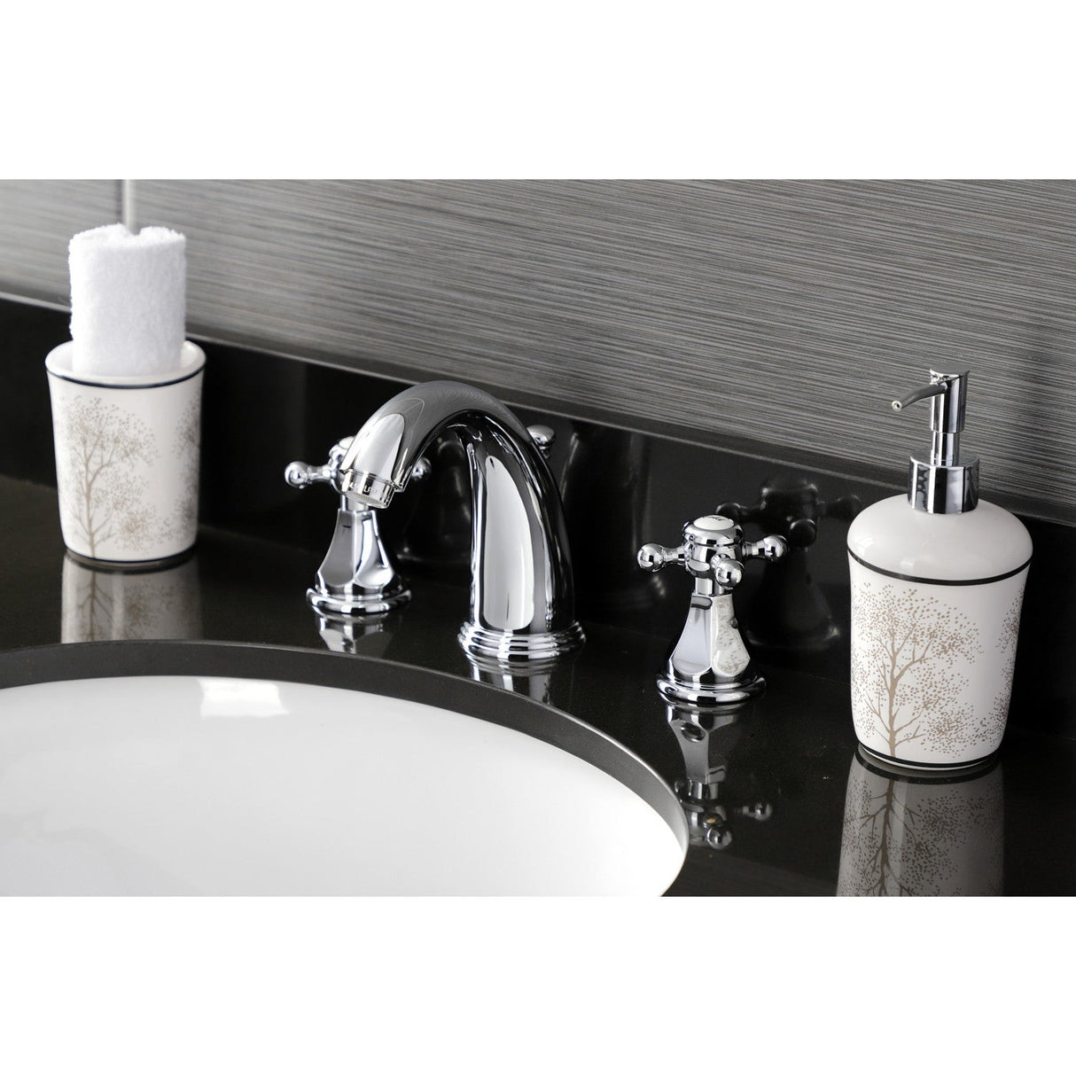 Metropolitan KB4981BX Two-Handle 3-Hole Deck Mount Widespread Bathroom Faucet with Plastic Pop-Up, Polished Chrome