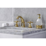 Metropolitan KB4982BX Two-Handle 3-Hole Deck Mount Widespread Bathroom Faucet with Plastic Pop-Up, Polished Brass