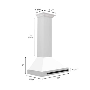 ZLINE Autograph Edition 30 in. Stainless Steel Range Hood with White Matte Shell and Accents (KB4STZ-WM30)