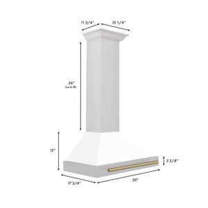 ZLINE Autograph Edition 30 in. Stainless Steel Range Hood with White Matte Shell and Accents (KB4STZ-WM30)