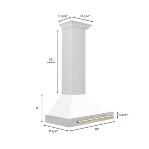 ZLINE Autograph Edition 30 in. Stainless Steel Range Hood with White Matte Shell and Accents (KB4STZ-WM30)