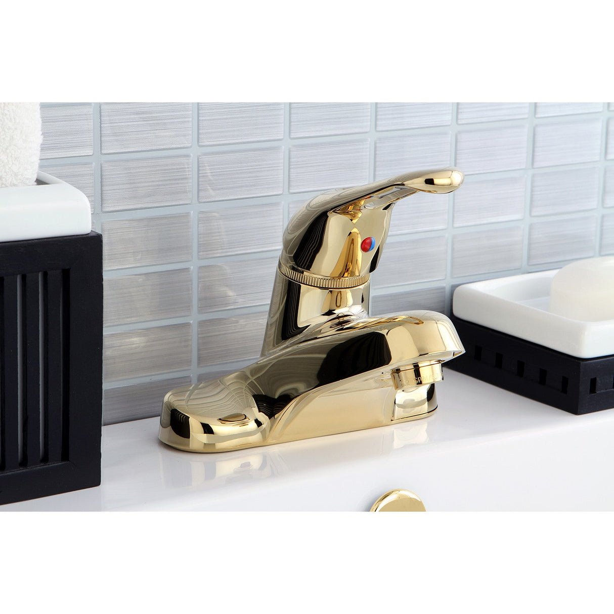 Wyndham KB512B Single-Handle 3-Hole Deck Mount 4" Centerset Bathroom Faucet with Brass Pop-Up, Polished Brass