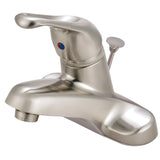 Wyndham KB518B Single-Handle 3-Hole Deck Mount 4" Centerset Bathroom Faucet with Brass Pop-Up, Brushed Nickel