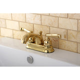 Royale KB5602FL Two-Handle 3-Hole Deck Mount 4" Centerset Bathroom Faucet with Plastic Pop-Up, Polished Brass