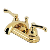 Royale KB5602FL Two-Handle 3-Hole Deck Mount 4" Centerset Bathroom Faucet with Plastic Pop-Up, Polished Brass