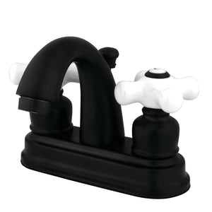 Restoration KB5610PX Two-Handle 3-Hole Deck Mount 4" Centerset Bathroom Faucet with Plastic Pop-Up, Matte Black
