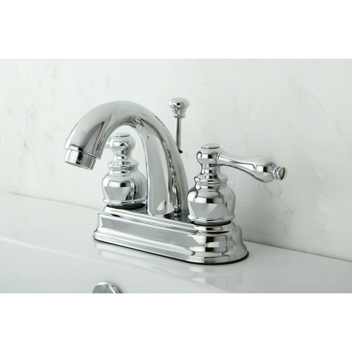 Restoration KB5611AL Two-Handle 3-Hole Deck Mount 4" Centerset Bathroom Faucet with Plastic Pop-Up, Polished Chrome