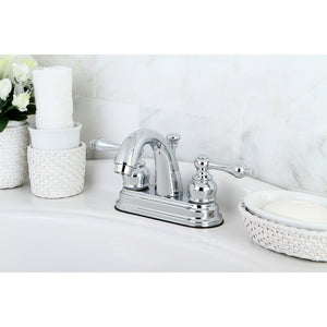 Restoration KB5611AL Two-Handle 3-Hole Deck Mount 4" Centerset Bathroom Faucet with Plastic Pop-Up, Polished Chrome