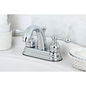 Restoration KB5611AL Two-Handle 3-Hole Deck Mount 4" Centerset Bathroom Faucet with Plastic Pop-Up, Polished Chrome