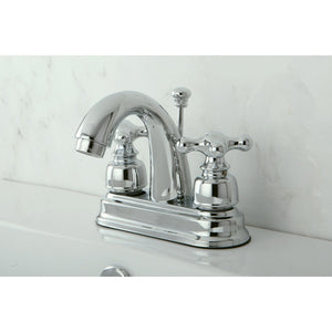Restoration KB5611AX Two-Handle 3-Hole Deck Mount 4" Centerset Bathroom Faucet with Plastic Pop-Up, Polished Chrome