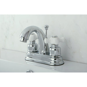 Restoration KB5611PX Two-Handle 3-Hole Deck Mount 4" Centerset Bathroom Faucet with Plastic Pop-Up, Polished Chrome