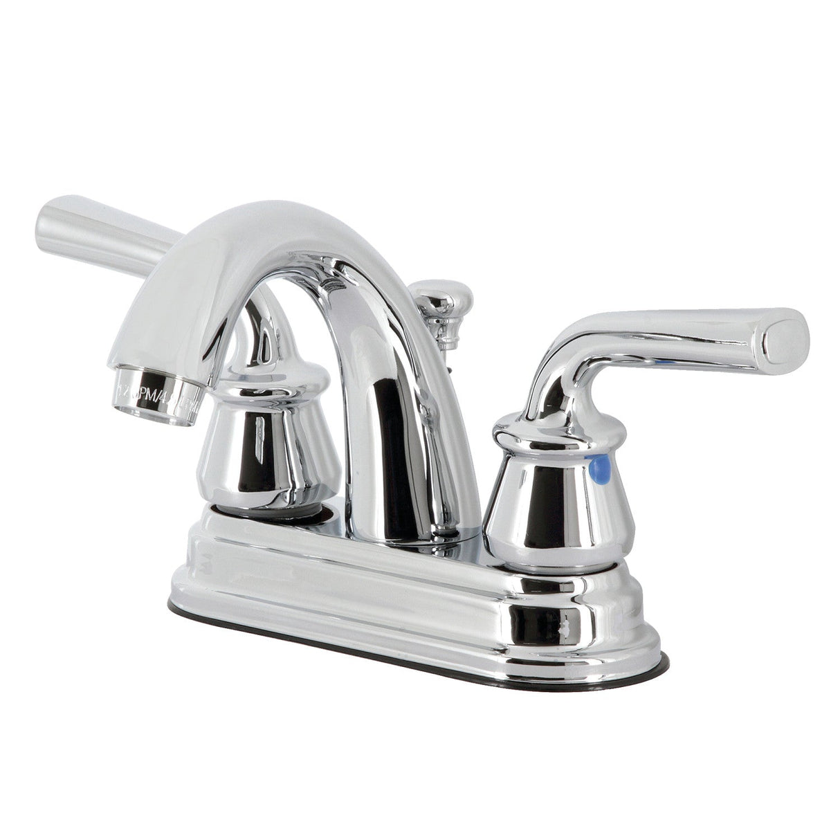 Restoration KB5611RXL Two-Handle 3-Hole Deck Mount 4" Centerset Bathroom Faucet with Plastic Pop-Up, Polished Chrome