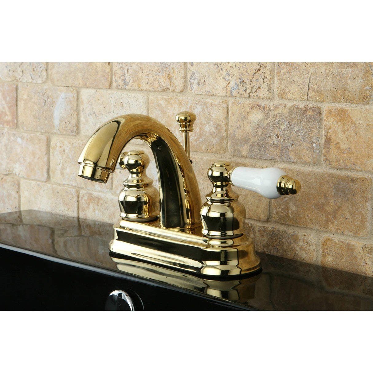 Restoration KB5612PL Two-Handle 3-Hole Deck Mount 4" Centerset Bathroom Faucet, Polished Brass