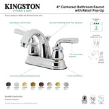Restoration KB5612RXL Two-Handle 3-Hole Deck Mount 4" Centerset Bathroom Faucet with Plastic Pop-Up, Polished Brass