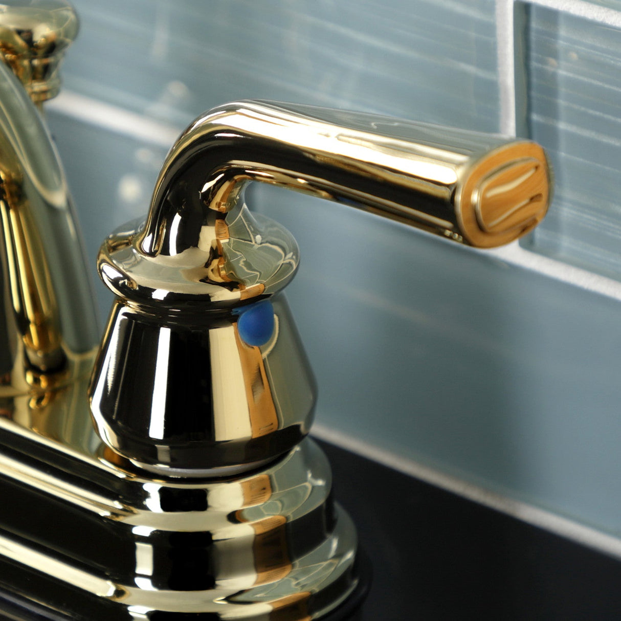 Restoration KB5612RXL Two-Handle 3-Hole Deck Mount 4" Centerset Bathroom Faucet with Plastic Pop-Up, Polished Brass