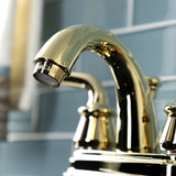 Restoration KB5612RXL Two-Handle 3-Hole Deck Mount 4" Centerset Bathroom Faucet with Plastic Pop-Up, Polished Brass