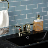 Restoration KB5612RXL Two-Handle 3-Hole Deck Mount 4" Centerset Bathroom Faucet with Plastic Pop-Up, Polished Brass