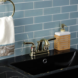 Restoration KB5612RXL Two-Handle 3-Hole Deck Mount 4" Centerset Bathroom Faucet with Plastic Pop-Up, Polished Brass