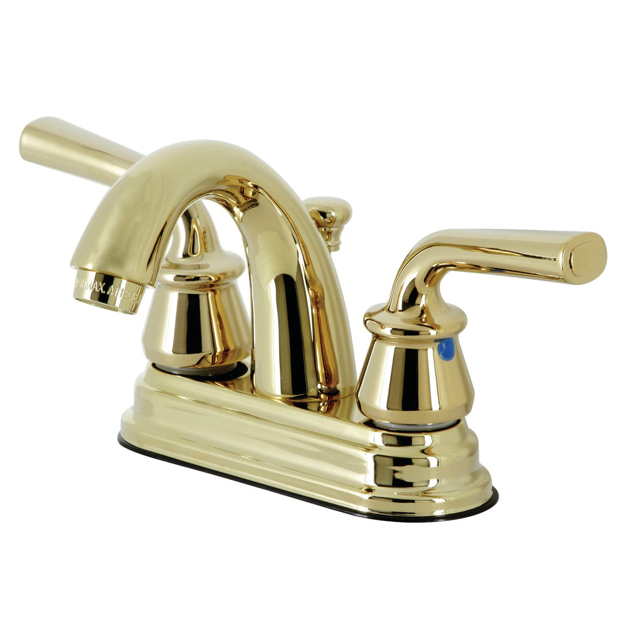 Restoration KB5612RXL Two-Handle 3-Hole Deck Mount 4" Centerset Bathroom Faucet with Plastic Pop-Up, Polished Brass