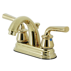 Restoration KB5612RXL Two-Handle 3-Hole Deck Mount 4" Centerset Bathroom Faucet with Plastic Pop-Up, Polished Brass
