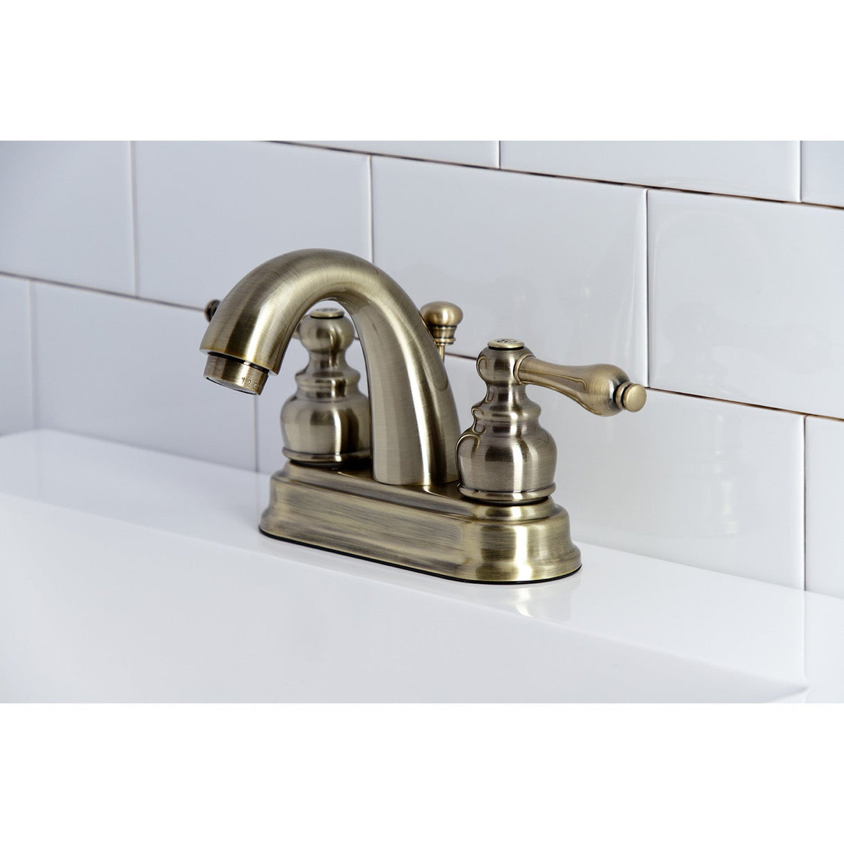 Restoration KB5613AL Two-Handle 3-Hole Deck Mount 4" Centerset Bathroom Faucet with Plastic Pop-Up, Antique Brass