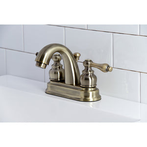 Restoration KB5613AL Two-Handle 3-Hole Deck Mount 4" Centerset Bathroom Faucet with Plastic Pop-Up, Antique Brass