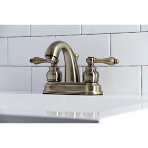 Restoration KB5613AL Two-Handle 3-Hole Deck Mount 4" Centerset Bathroom Faucet with Plastic Pop-Up, Antique Brass