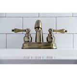 Restoration KB5613AL Two-Handle 3-Hole Deck Mount 4" Centerset Bathroom Faucet with Plastic Pop-Up, Antique Brass