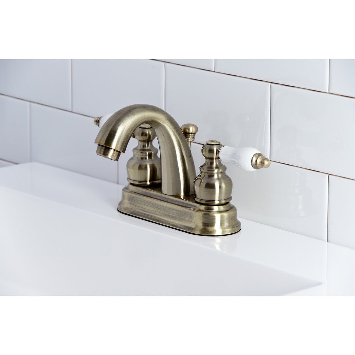 Restoration KB5613PL Two-Handle 3-Hole Deck Mount 4" Centerset Bathroom Faucet, Antique Brass